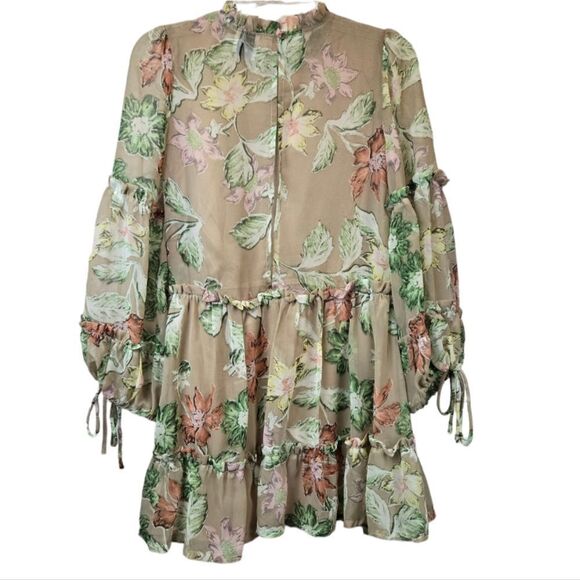 Princess Polly Eden Bloom Blush Floral Mini Dress | Puff Sleeve Ruffled Babydoll - Picture 13 of 13